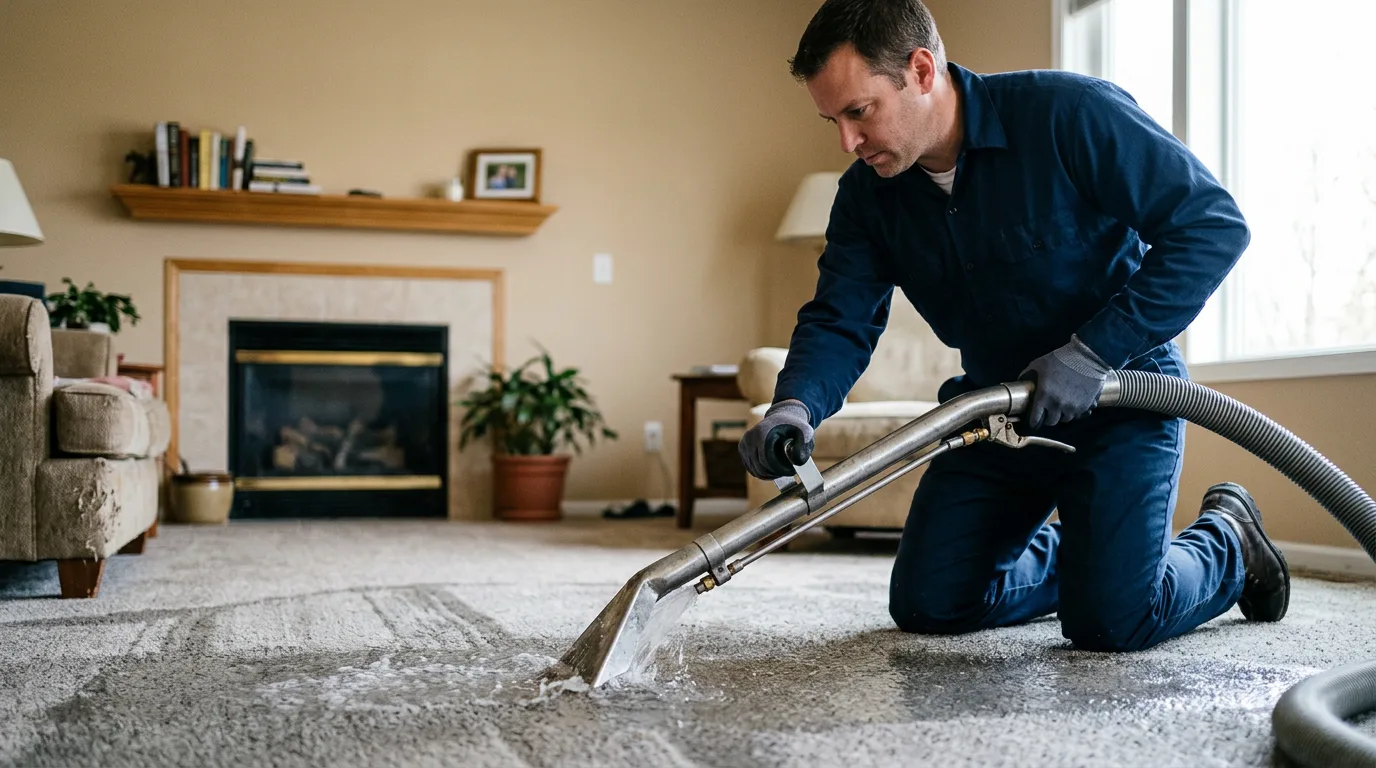 Water damage restoration technician working near Juniata, NE